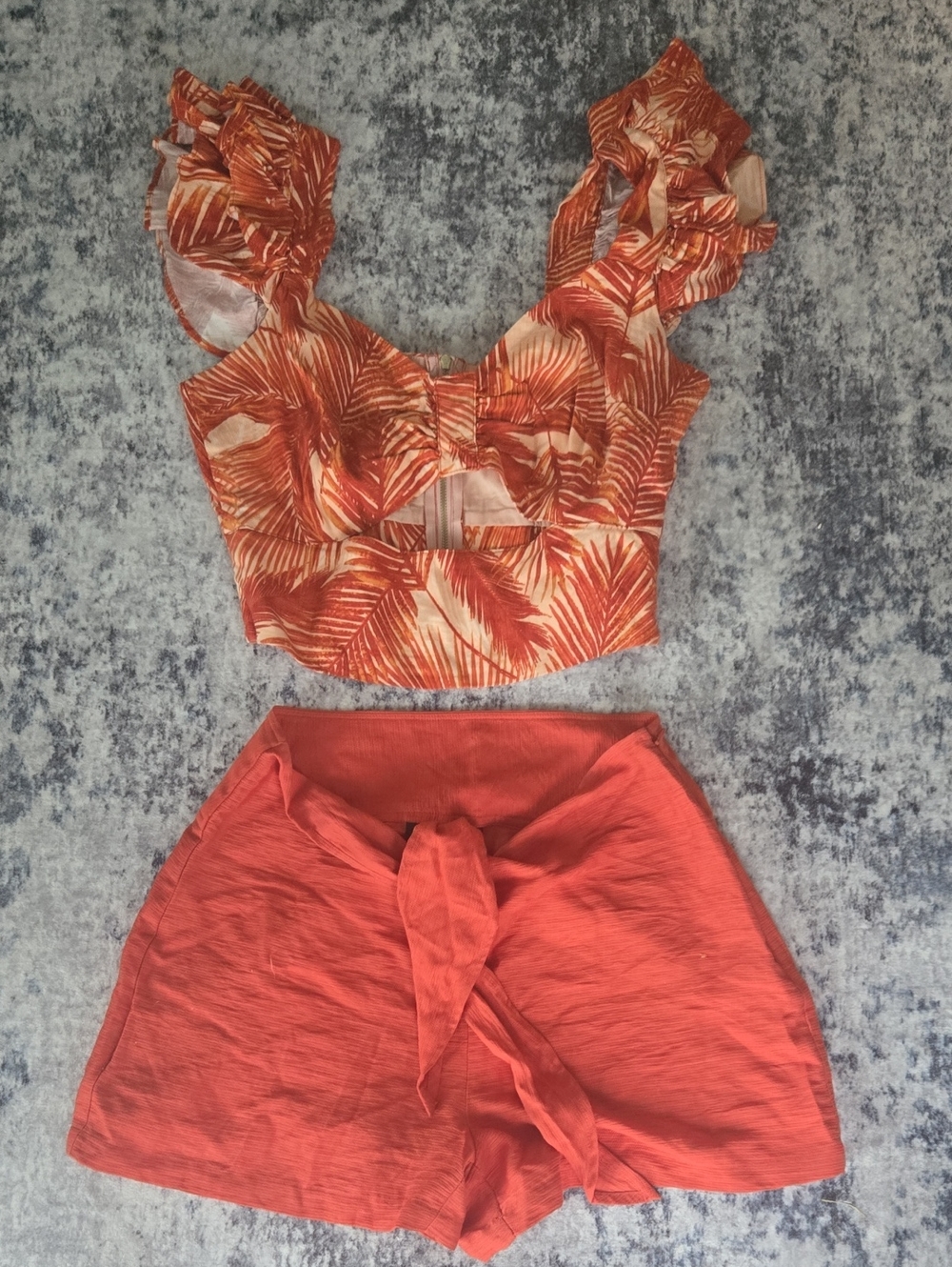 INC International Concepts Orange Printed Crop Top & Short Set
